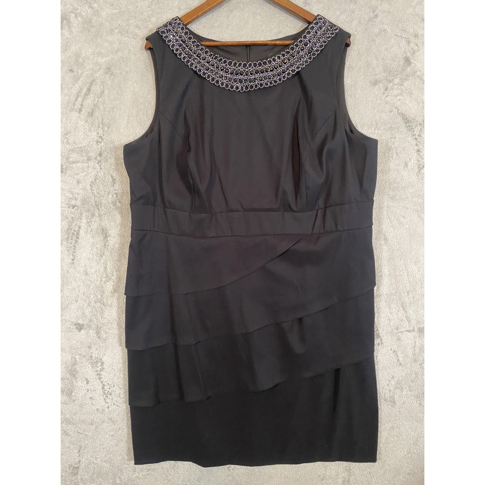 Connected Apparel Dress Womens 22W‎ Black Beaded Neckline Tiered Sheath Cocktail